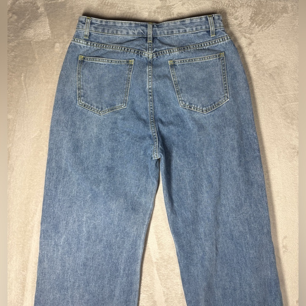 Cider Novelty Sequin Heart Patch Wide Leg High Rise Denim Blue Jeans Size Large - Picture 12 of 15